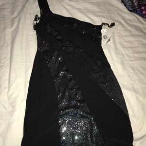 Black One Shoulder Sequin Dress